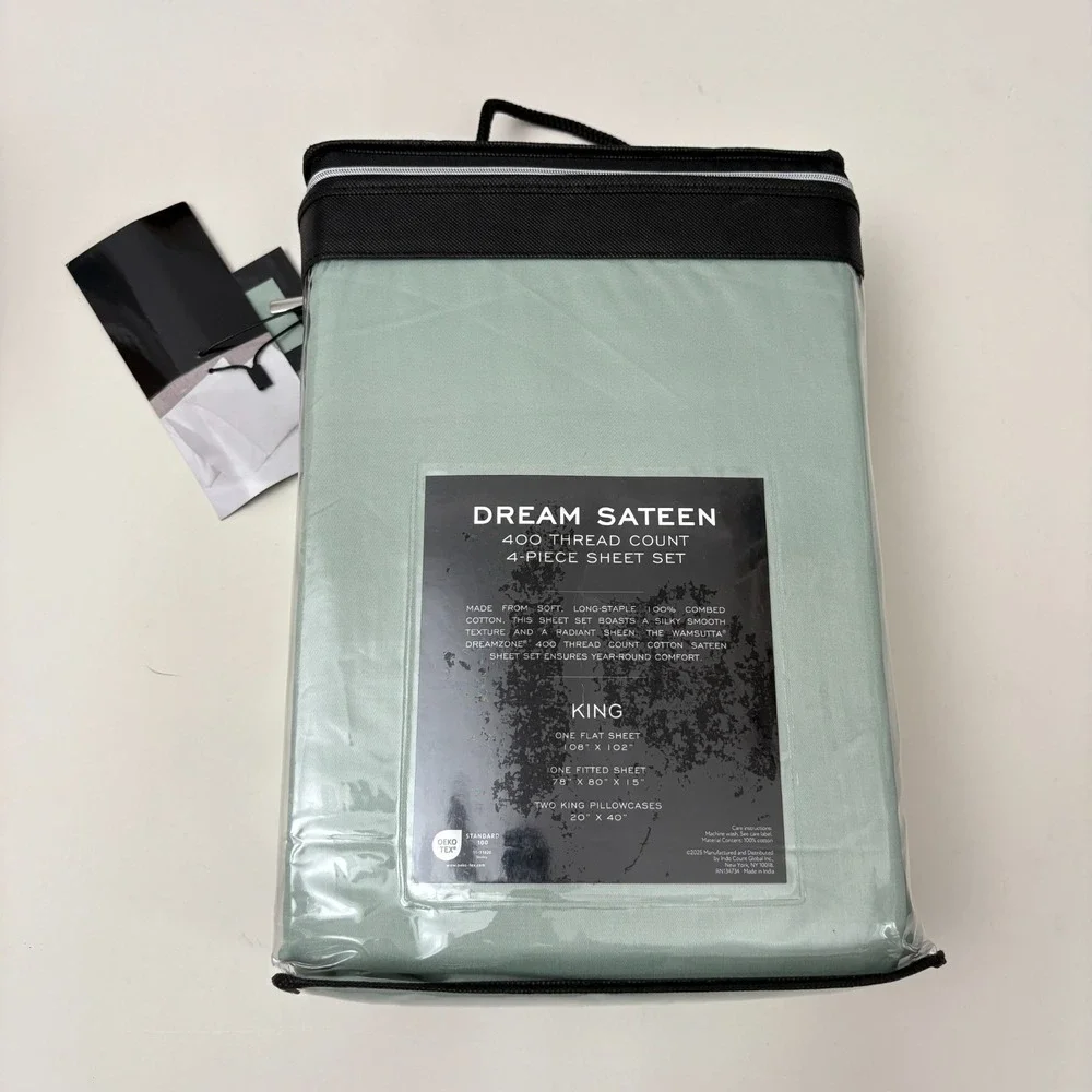 Wamsutta Dream Zone 400TC King Size Sheet Set Cotton Dream Sateen Mint Green New